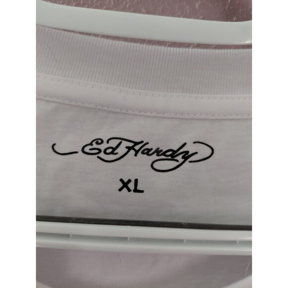 Ed Hardy Men’s XL Skull 13 “Free Forever” White Tee Y2K NWT - Picture 5 of 9